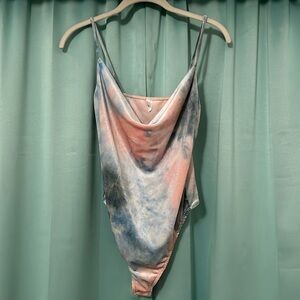 Blue pink ombre velvet thong bodysuit